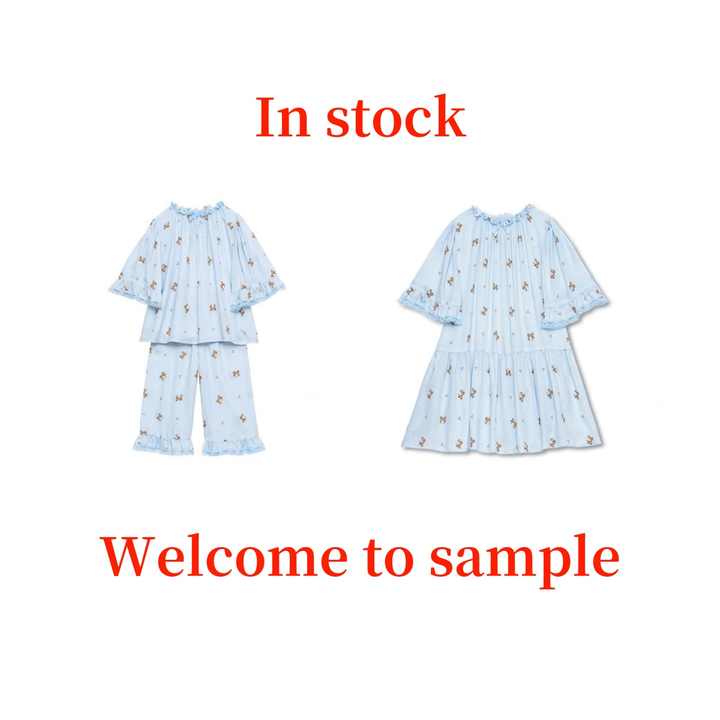 Custom Print Baby Pajamas Cotton Silk Print Dresses Two Piece Children Boutique Girls Sleepwear PJS Kids Pajamas Sets 