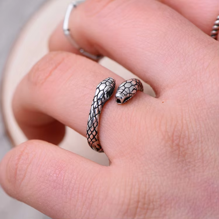 خاتم قابل للتخصيص بنمط ثعبان فضي عتيق . Customizable Antique Silver Snake