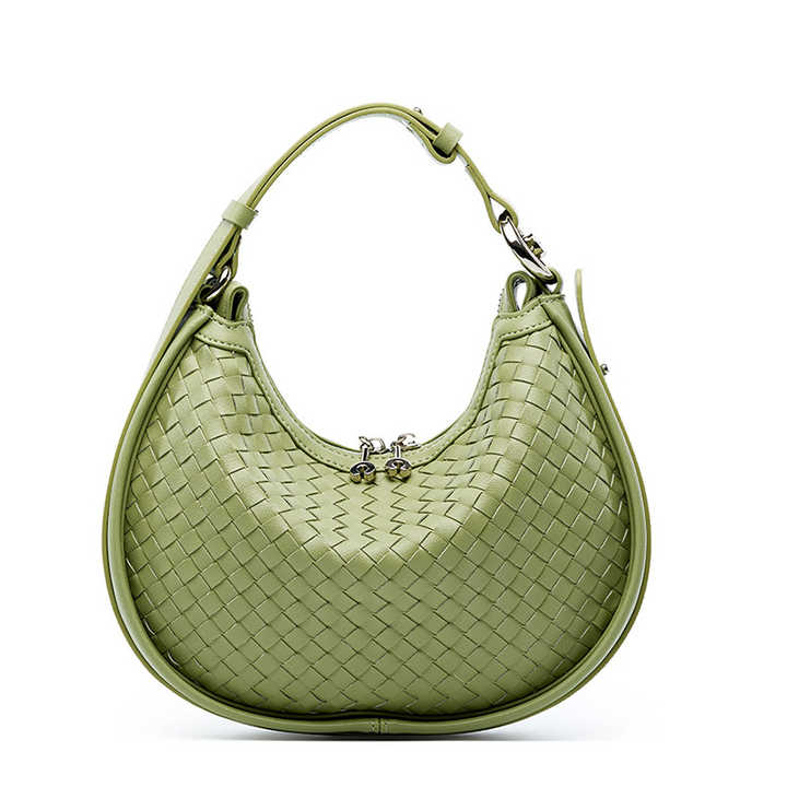 Women's handbags with a woven design made of natural leather 