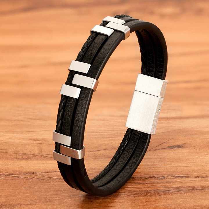 POYA Black Blue Genuine Leather Bracelet 