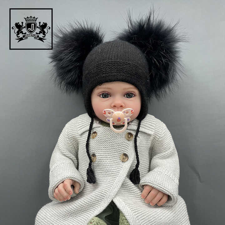 Children's Winter Warm Hats Knitted Beanie Double Pompom Hat 