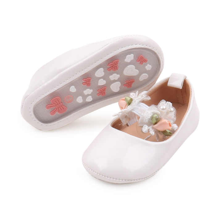 طفل الفتيات تصميم بلون واحد مع زهرة الدانتيل وأحذية الأميرة تنفس Baby girls solid color design with lace flower and breathable princess shoes