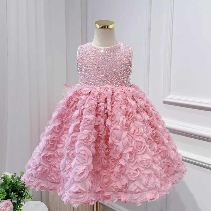 Summer Pink Flower Baby Girl Dresses 