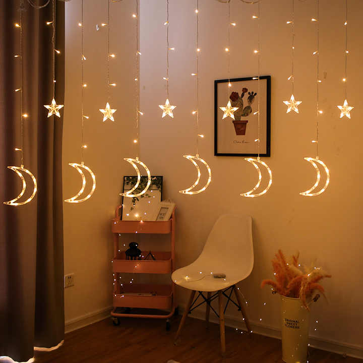 Ramadan and Eid Mubarak Decorations in the Shape of a Moon and a Star 