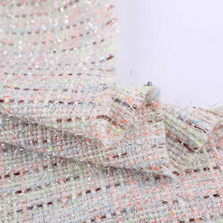 Shiny tweed fabric with glitter stripes 