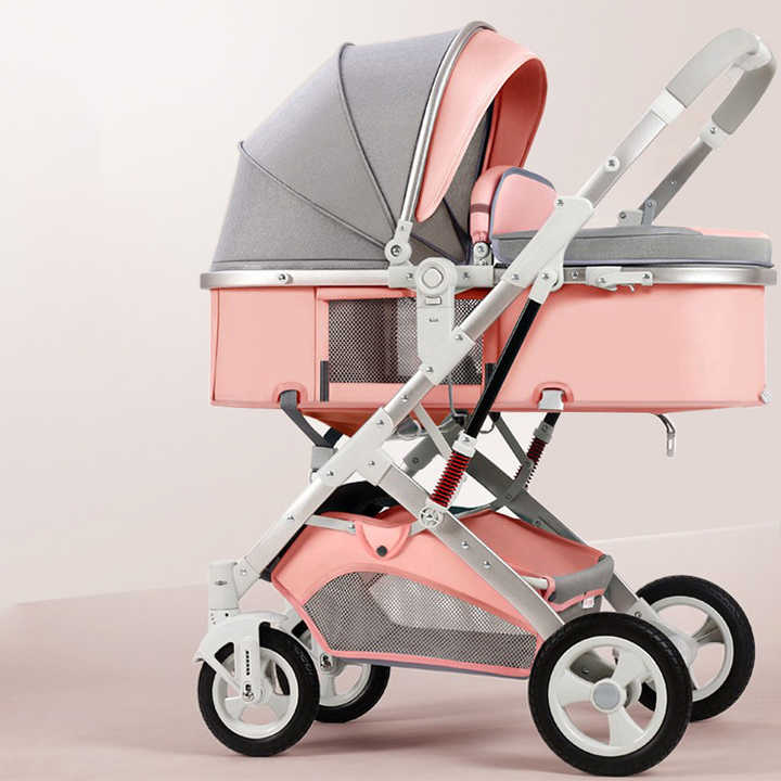 High-view baby stroller can sit and lie down, portable, foldable, two-way shock-absorbing baby stroller 