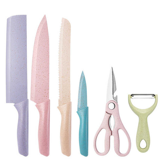 سكين مطبخ ملونة من ست قطع من الفولاذ المقاوم للصدأ متعددة الوظائف6-Piece Colorful Multifunctional Stainless Steel Kitchen Knife