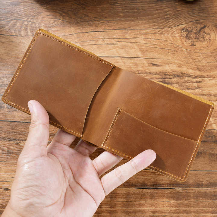 Crazy-Horse Leather Foldable Wallet Cowhide Leather 