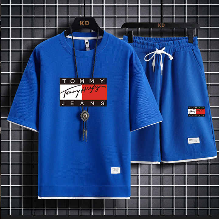 Men's Sportswear Short Sleeve Top and Printed Shorts Long-lasting for Summer Training and Performance Enhancement 