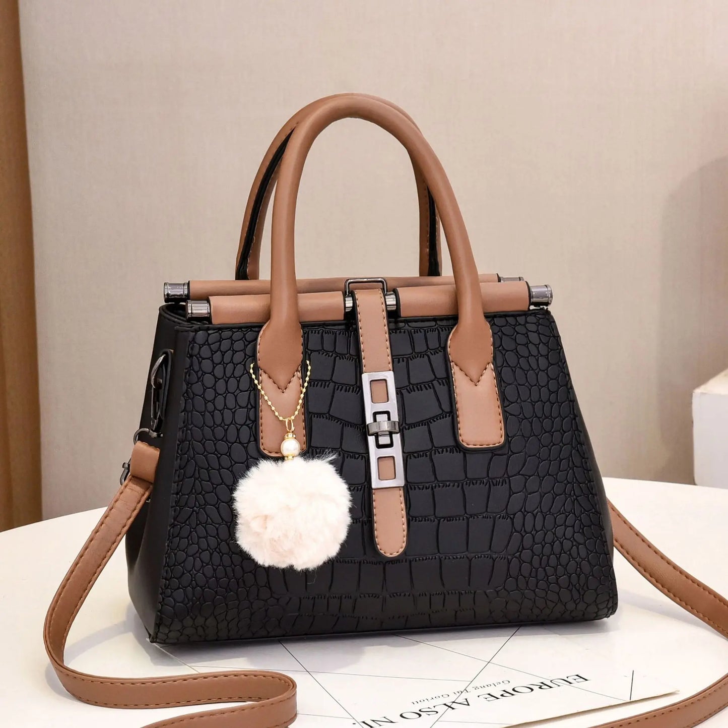 Elegant Women's Large Capacity Crocodile Pattern Handbag 