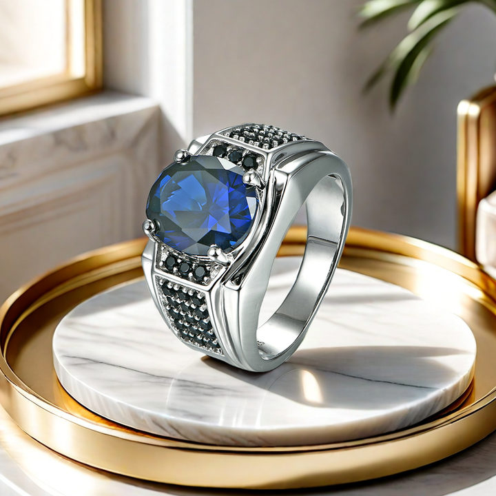 Sterling Silver Wedding Band with 7.2 Carat Blue 
