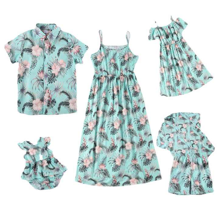 Summer Family Matching Clothes Set Mommy and Me Slip Dresses Father Son and Baby Outfits Parent-Child Wear 