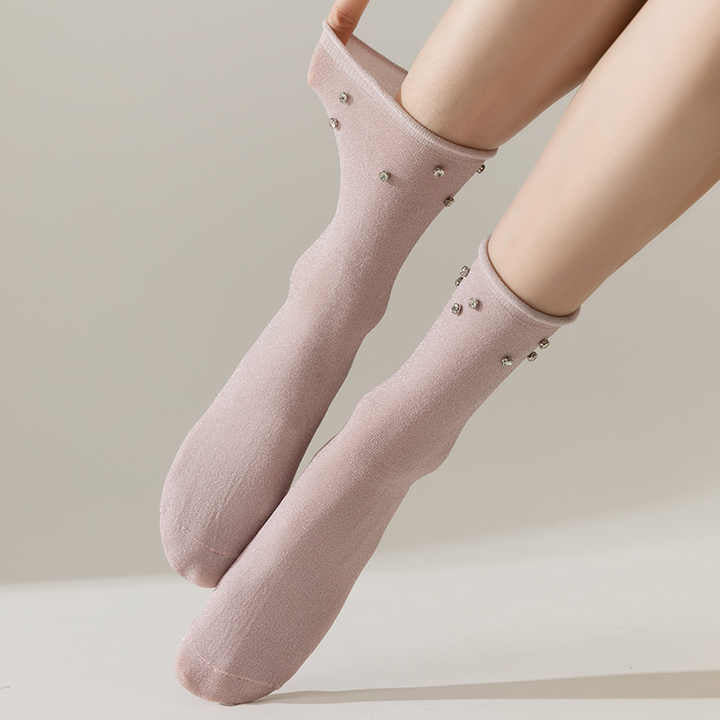 Color Fashion Socks With Pearls New Korean Diamond Socks 