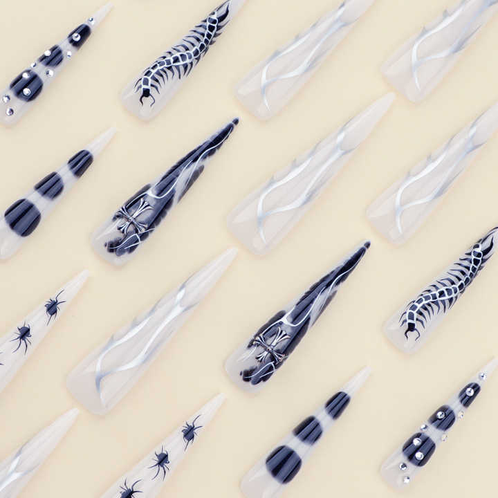 Pcs Spicy Girl Silver Flame Long Pointed Nails 