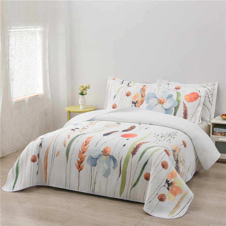 أطقم مفارش سرير جاكار 3 ، طقم مفارش سرير . Piece Jacquard Bedspread Sets, Digital Printed Floral