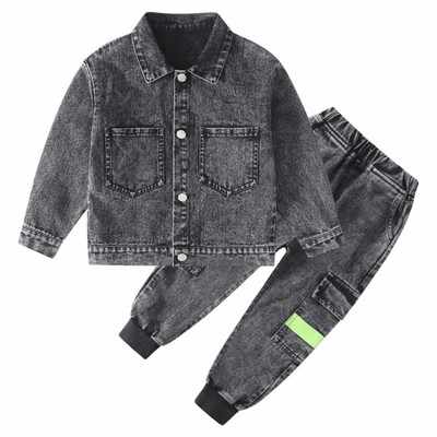 انخفاض سعر الجملة الصبي طويلة denmin الأسود جان دعوى للأطفال Low Price Wholesale Boy Long Denim Black Jean Suit For Kids