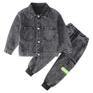 انخفاض سعر الجملة الصبي طويلة denmin الأسود جان دعوى للأطفال Low Price Wholesale Boy Long Denim Black Jean Suit For Kids