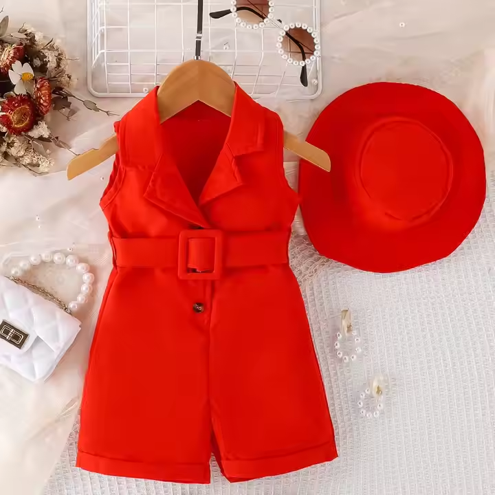 Fashionable Summer Baby Girls Solid Color Sleeveless Jumpsuit for Sale Factory Direct 
