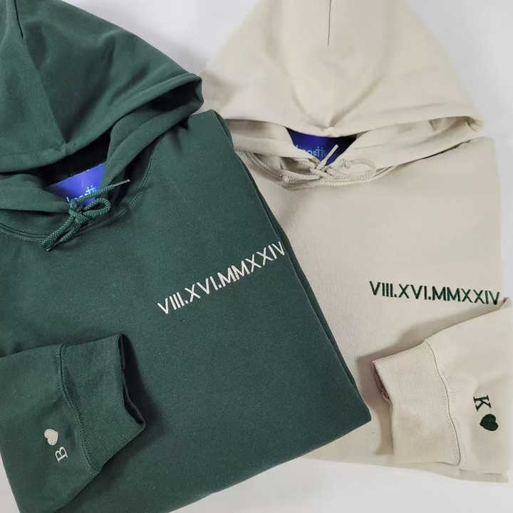 Custom Embroidered Roman Numeral Hoodie with Drop Shipping as a Gift for Couples 