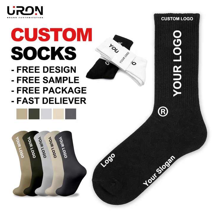 Uron Free Sample High Quality Custom Crew Socks Custom Logo Men's Streetwear Socks Uron Free Sample High Quality Custom Crew Socks Custom Logo Men's Streetwear Socks 