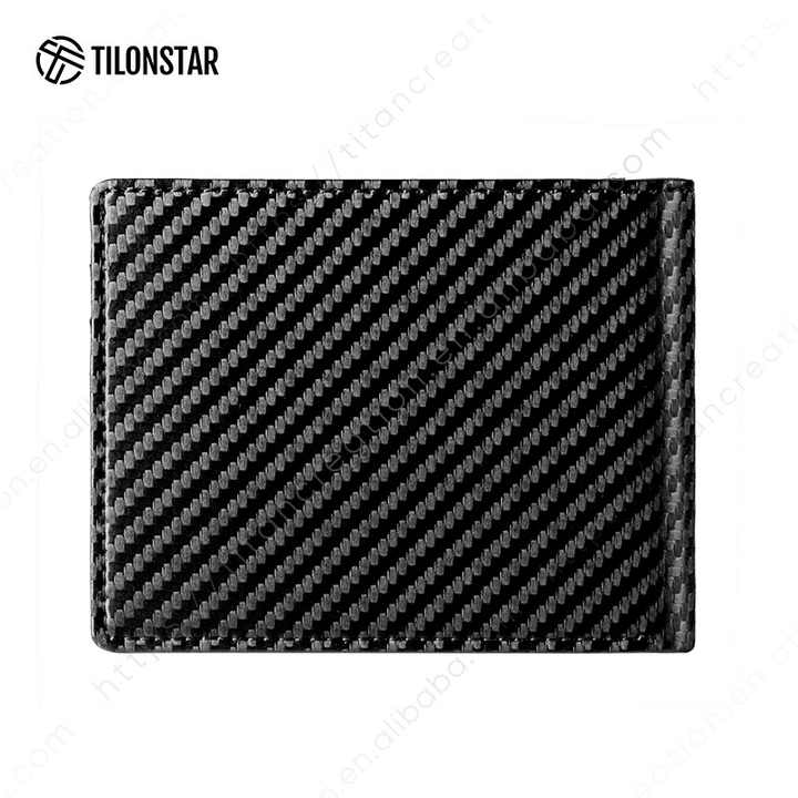 Men's Short Carbon Fiber Leather Bifold Wallet in Black 