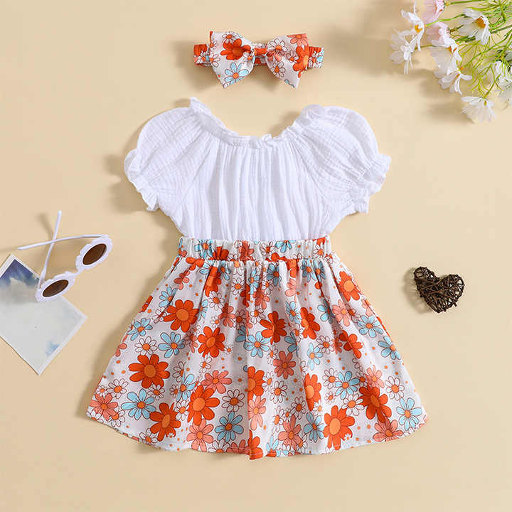 Top Selling Girls Summer Dresses Cute Design Baby Girls Clothes Set 1-6 Years Girls Floral Dress 