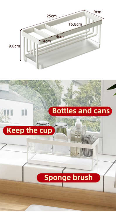 رف إسفنجي أبيض عالي الجودة للمطبخ وطاولة المطبخ على الطراز الياباني، رف أدوات مائدة، رف تخزين للحمامKitchen & Tabletop Japanese Style White High Quality Kitchen Drain Basket Sink Sponge Rack Cutlery Rack Bathroom Storage Rack