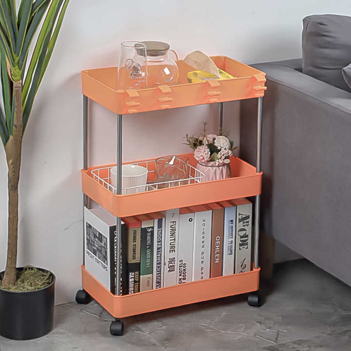 Hot Sales Multifunctional Kitchen Narrow Slot Rack Sundries Plastic 3 Tier Slim Storage Unit Shelf Rack with Wheels 