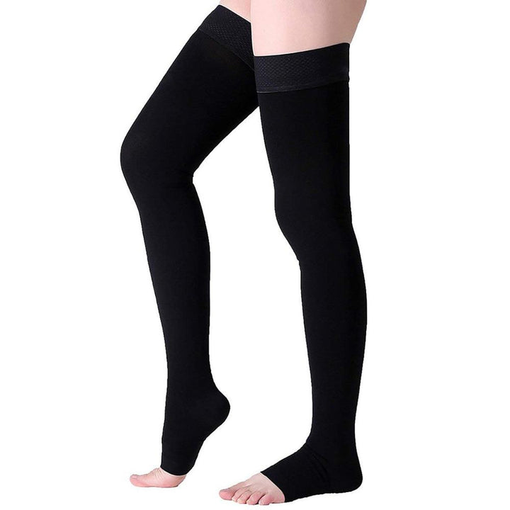 Thigh-high medical compression stockings Black/Beige Color Stocking 