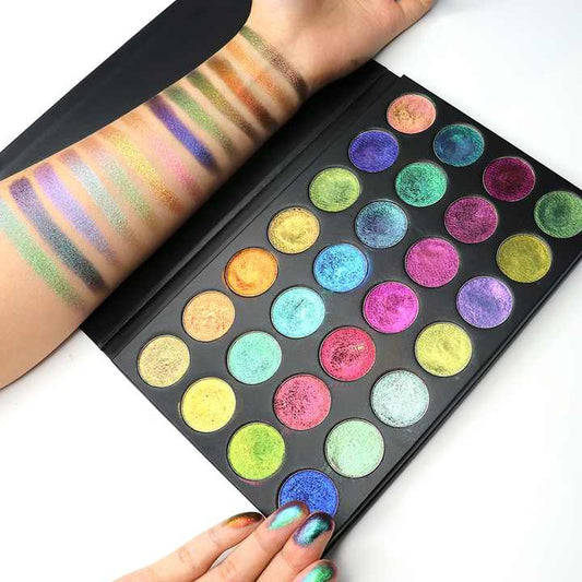 28 Color Makeup Kit Private Label Metallic Pigmented Pressed Shiny Sparkly Glitter Mutil Chrome Eyeshadow Palette 