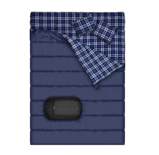 High Quality Outdoor Camping Couples Double Sleeping Bag with 2 Pillows 