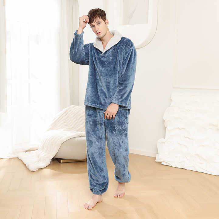 Factory Custom Men's Pajamas, Thick Winter Fleece Pajamas 