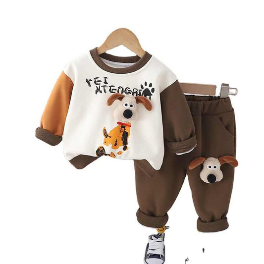 Boys' 2-piece set, round neck, 3D cartoon print pants 