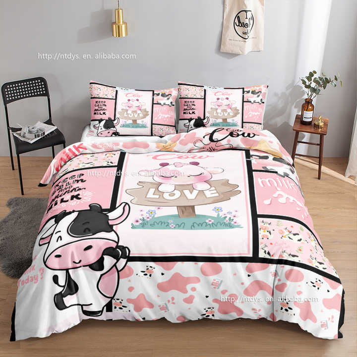 غطاء لحاف برسوم كرتونية ثلاثية الأبعاد, 3 قطع . 3D Cartoon Duvet Cover Set, 3 Pieces, Boys Girls, Pink