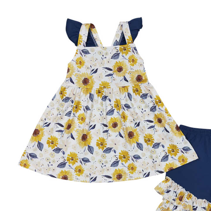 Sunflower Floral Top Shorts Baby Girls Pink Sequin Summer Dresses 