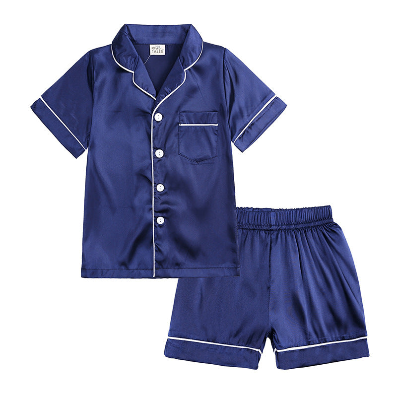 New Summer Casual Comfortable Sleepwear Boys Girls Sleepsuit Pajamas Set Soft Silk Solid Color 