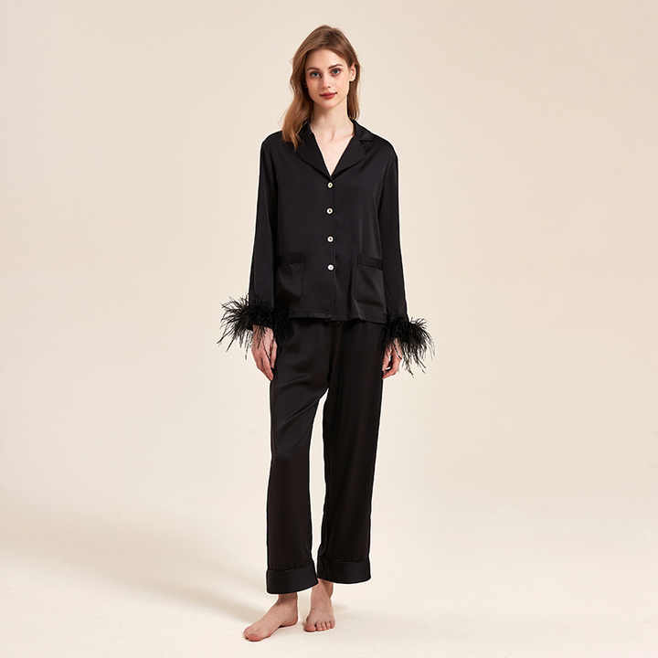 Luxury silk long sleeve pajamas for women 