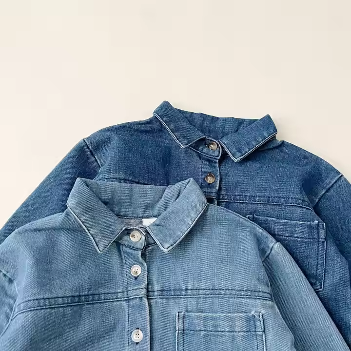 New Korean Boys and Girls Autumn 2 Piece Set Denim Suits Long Sleeve Shirt and Jeans 