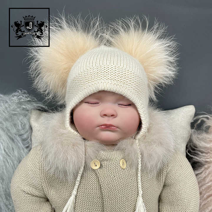 Children's Winter Warm Hats Knitted Beanie Double Pompom Hat 