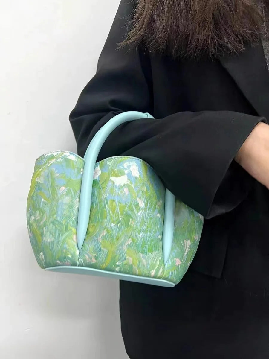 Luxury women's handbags printed with oil paintings 