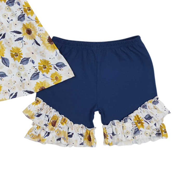 Sunflower Floral Top Shorts Baby Girls Pink Sequin Summer Dresses 