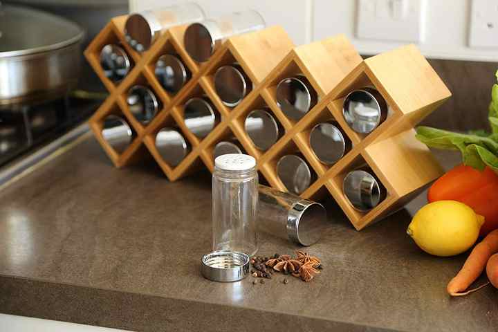 كبيرة كونترتوب التوابل تخزين الرف برطمان توابل مجموعة أرفف المنظم حامل بذاتها 18 التوابل الخيزران الخشب الطبيعي متعددة الوظائفLarge Countertop Spice Storage Rack Spice Jar Shelf Set Organizer Freestanding Holder