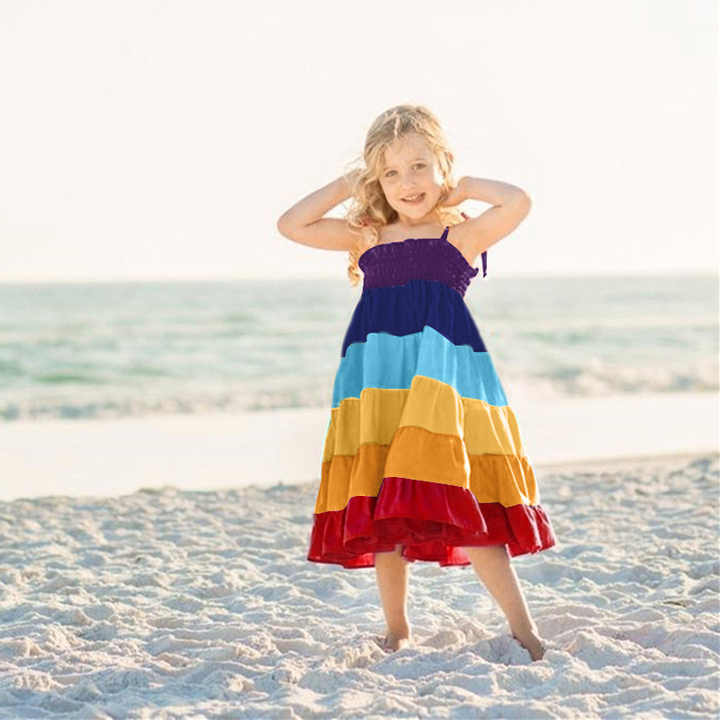 Rainbow Mother Daughter Dress Sleeveless Mom Baby Family Look Matching Summer Dress Rompers 