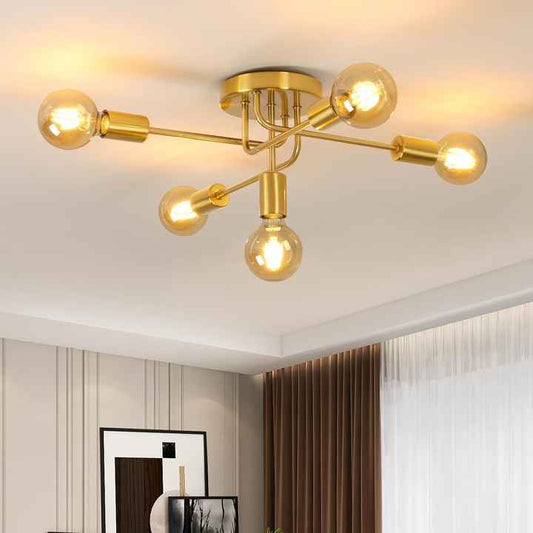 ثريا حديثة شمالية خماسية الإضاءة للأماكن الداخلية . Modern Nordic Pentagram Chandelier Indoor Metal Gold
