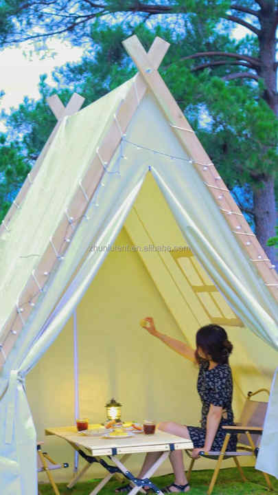 3*3m House-type Waterproof Luxury Camping Tent Four Season Triangular Outdoor Camping Picnic Hot Pot Tent 