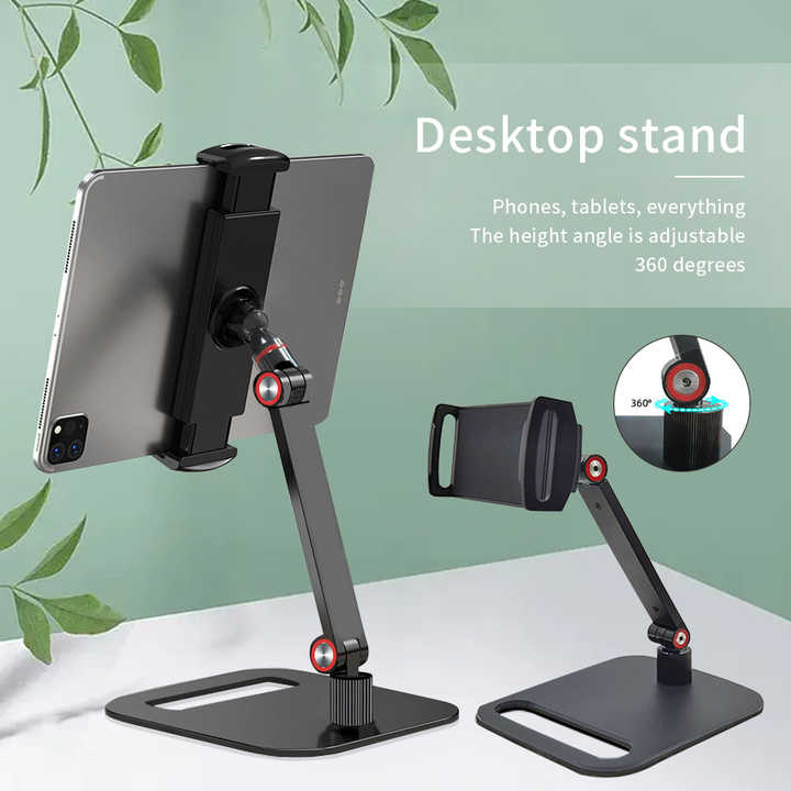 Solid Thick Plate Base Waterproof Mobile Phone Holder 360 Rotating Any Angle Adjustment Metal PC Stand 