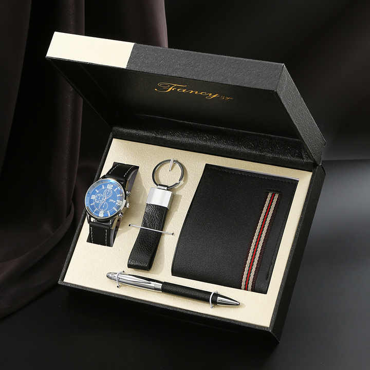 IStapromo الفاخرة المكونة من 4 قطع من . IStapromo Luxury 4 Piece Men's Watch Set with Wallet