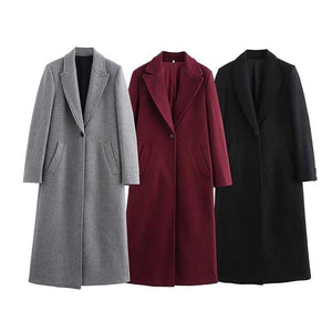Long Coat Jacket Retro One Button Long Sleeve
