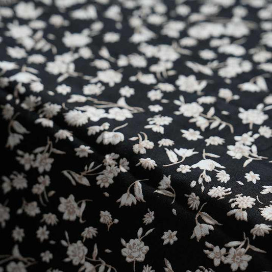 Pajamas and Shirt Clothing Combed Yarn Factory Direct Sales Black Floral Print Cotton Silk Fabric
