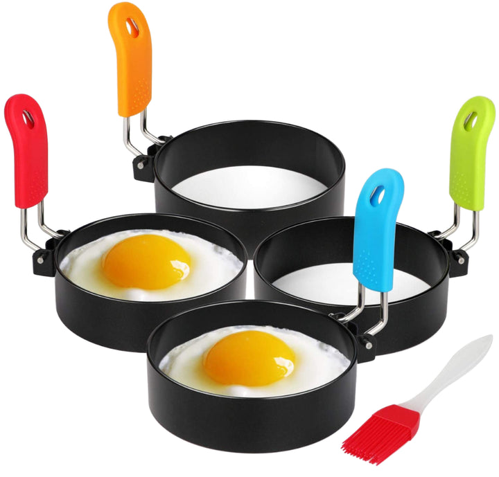 Stainless Steel Round Cooking Tools with Non-Stick Handle Egg Ring Mold for Fried Eggs Pancakes Food Preparation 
